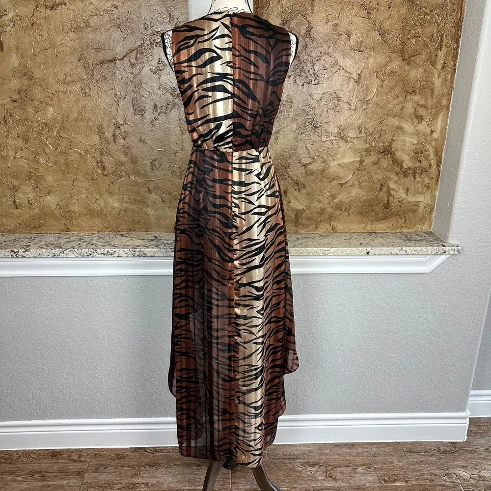 LPA Maxi Dress Womens XS Nikki Tiger Stripe Animal Print Asymmetric Flowy‎